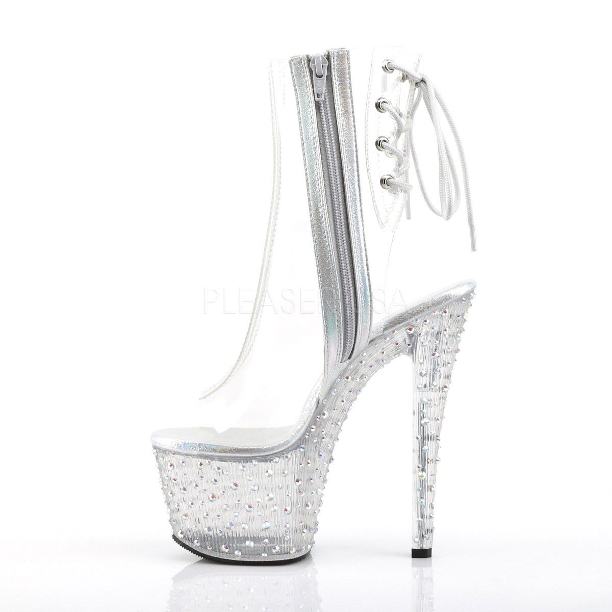 STARDANCE-1018C-7 Clear-Silver Multi Rhinestone Ankle Boot Pleaser