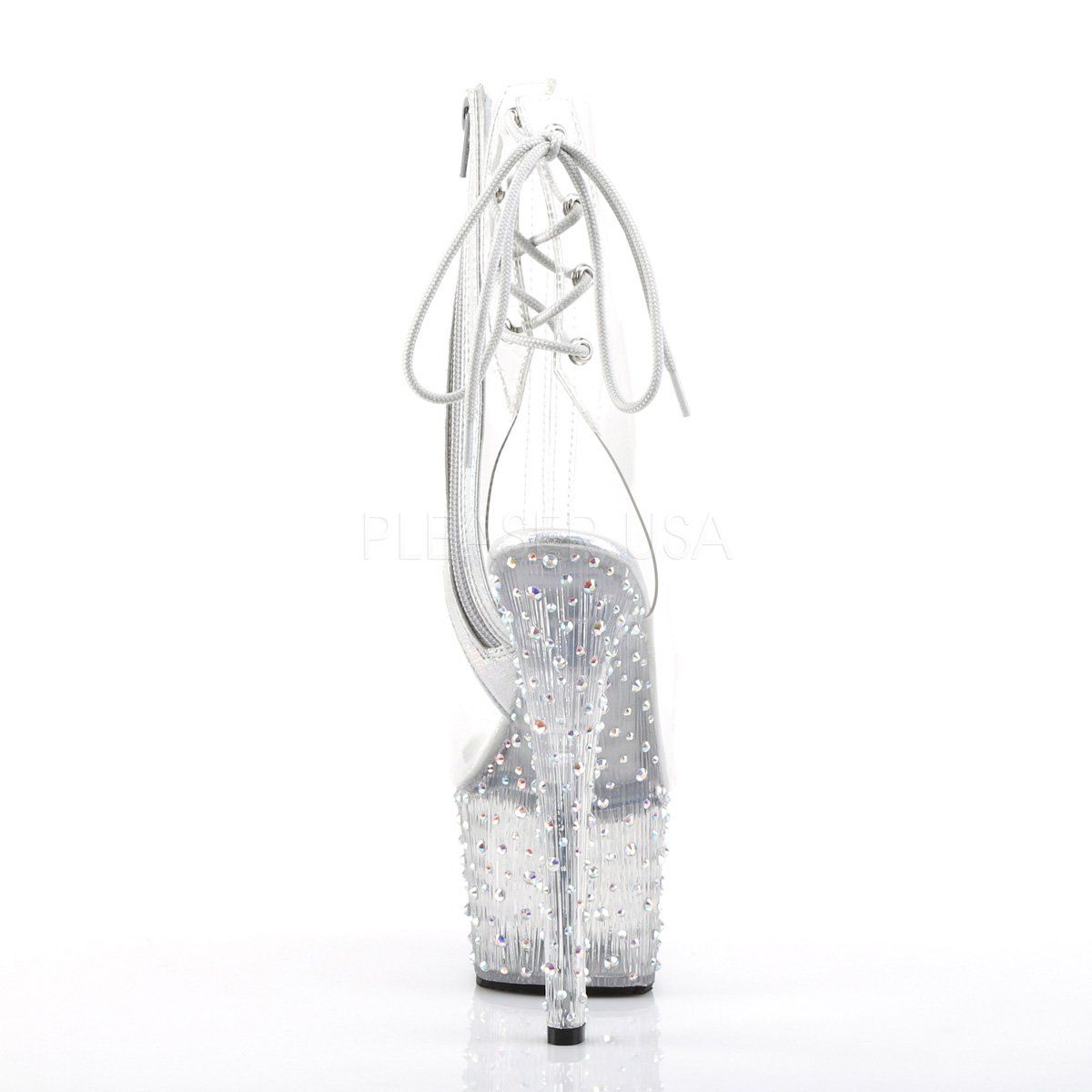 STARDANCE-1018C-7 Clear-Silver Multi Rhinestone Ankle Boot Pleaser