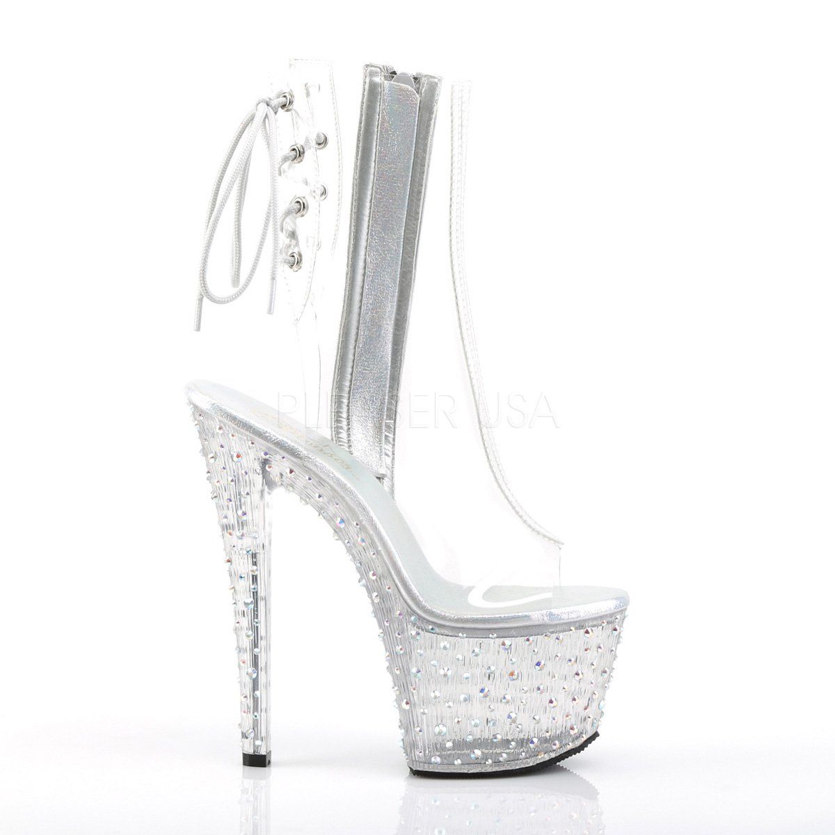STARDANCE-1018C-7 Clear-Silver Multi Rhinestone Ankle Boot Pleaser