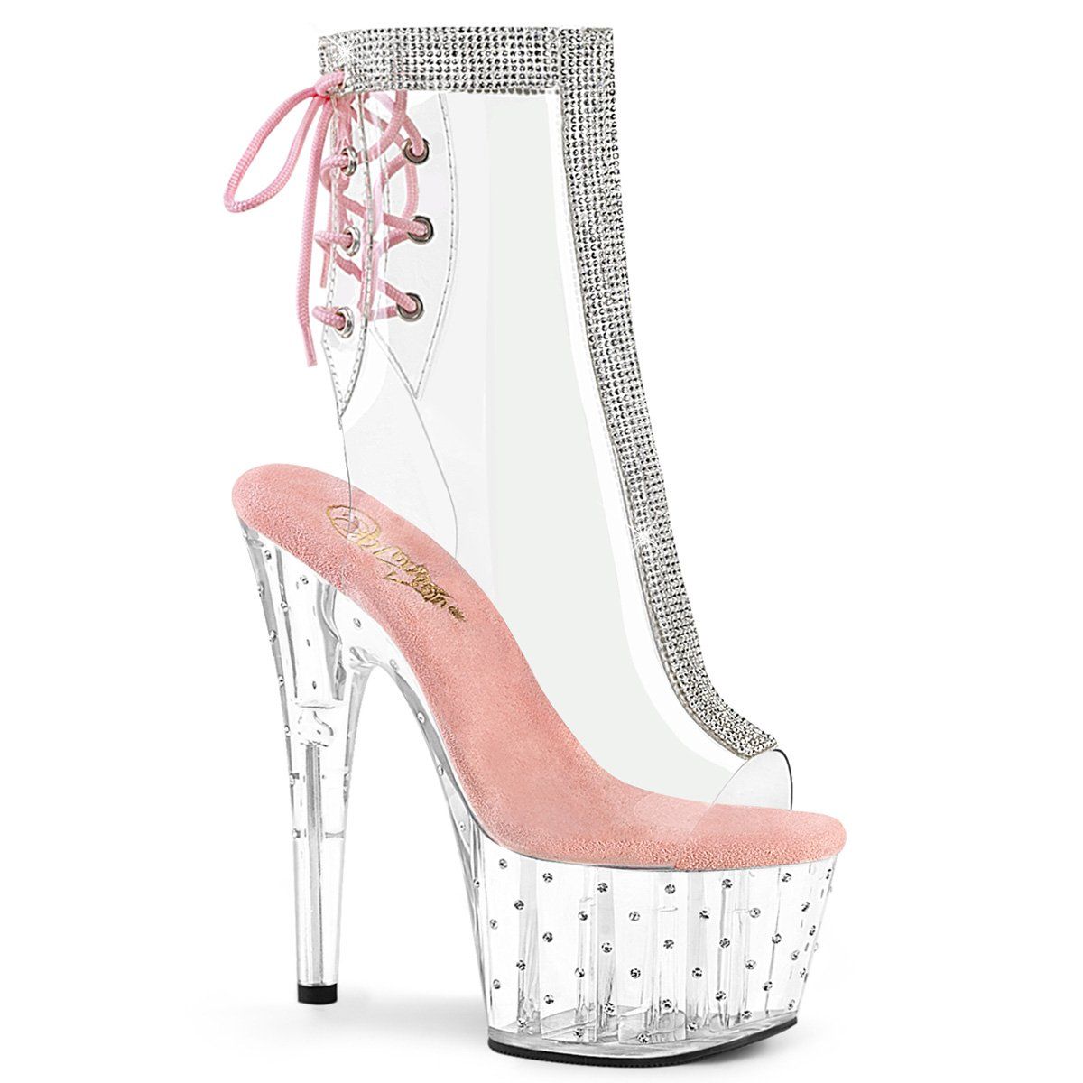 STARDUST-1018C-2RS Clear-Baby Pink/Clear Ankle Boot Pleaser