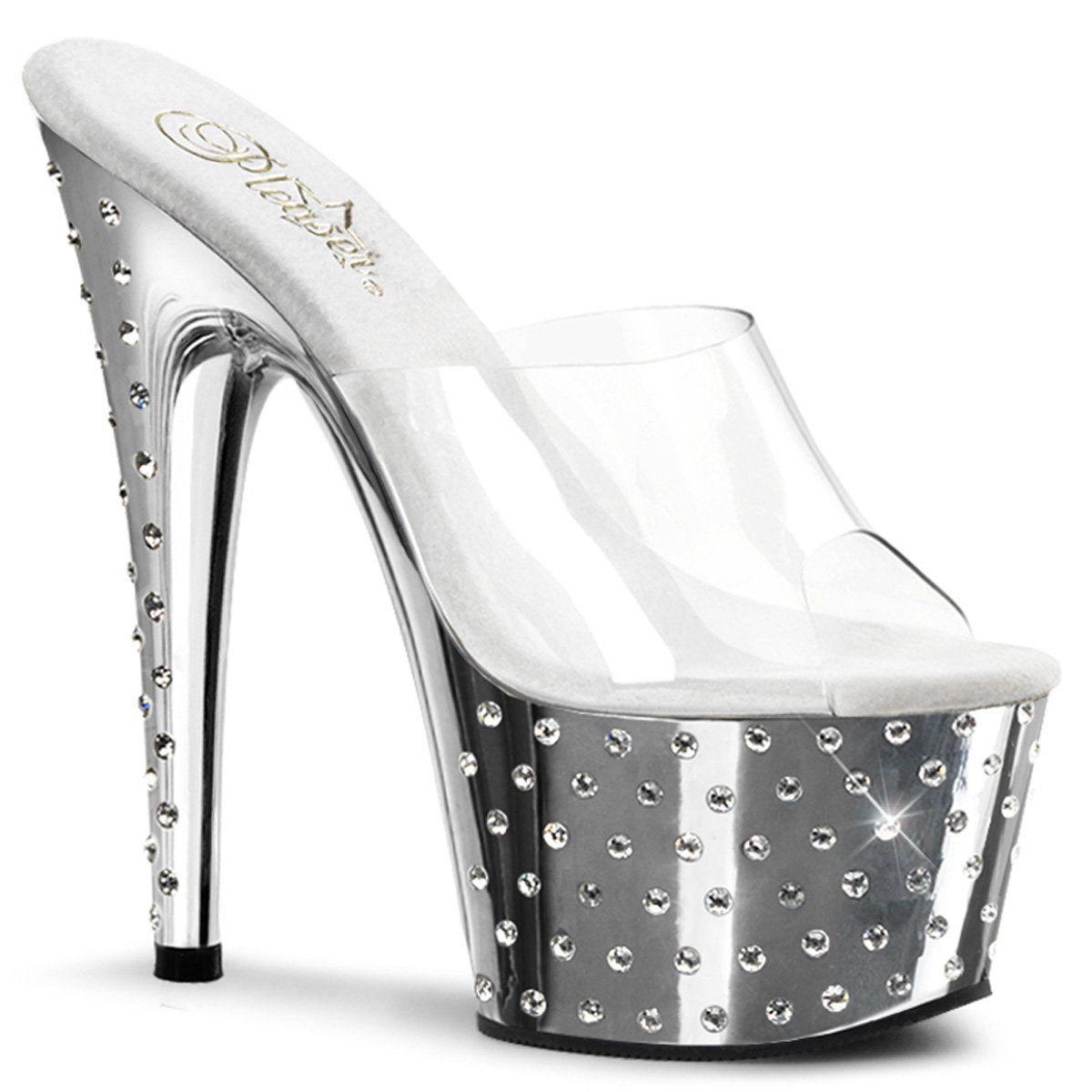 STARDUST-701 Clear/Silver Chrome Slide Pleaser
