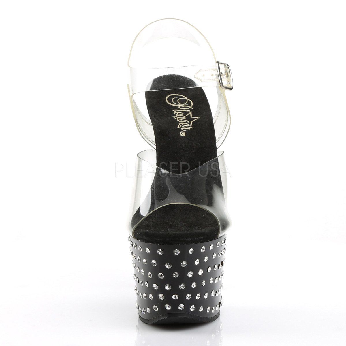 STARDUST-708 Clear/Black Platform Sandal Pleaser