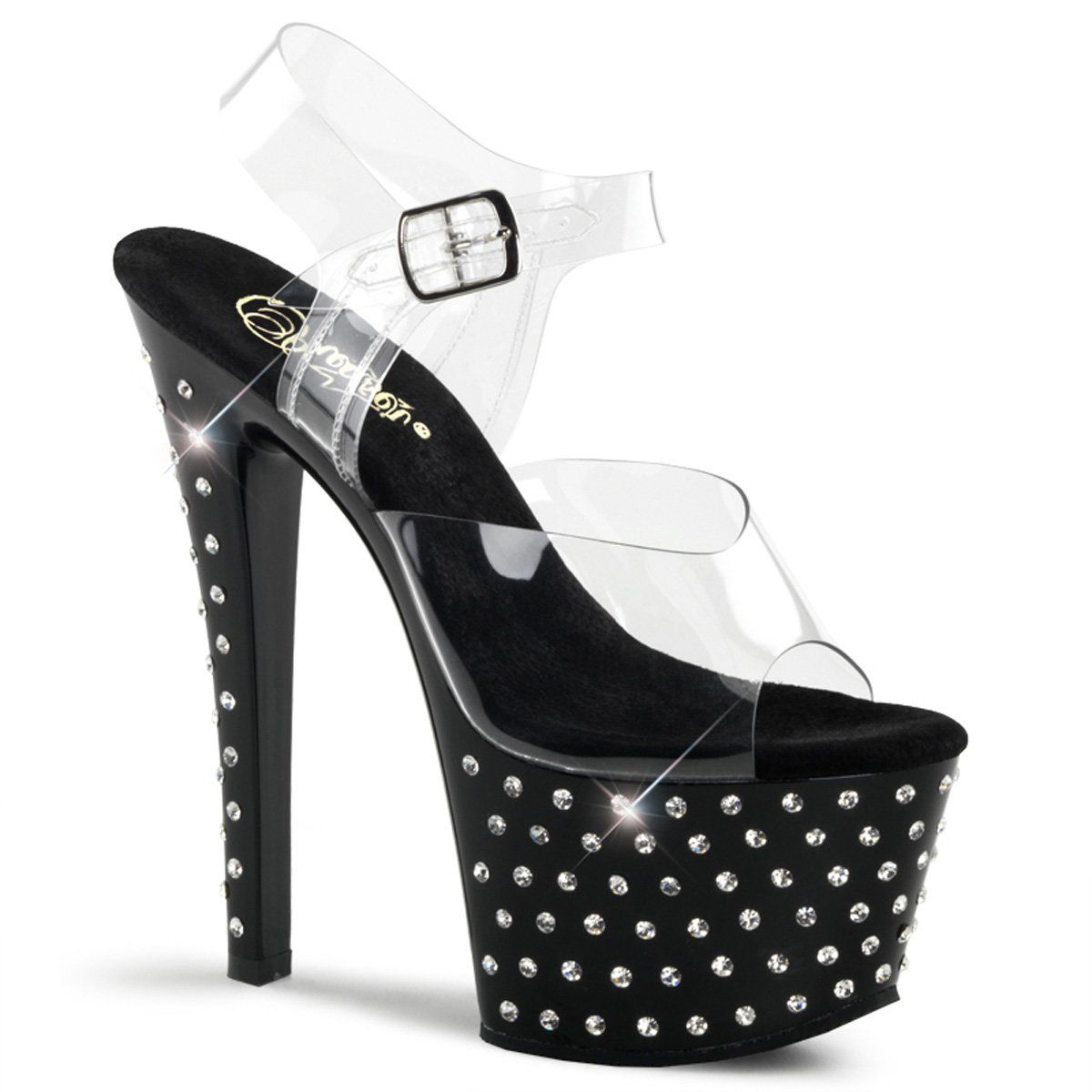 STARDUST-708 Clear/Black Platform Sandal Pleaser