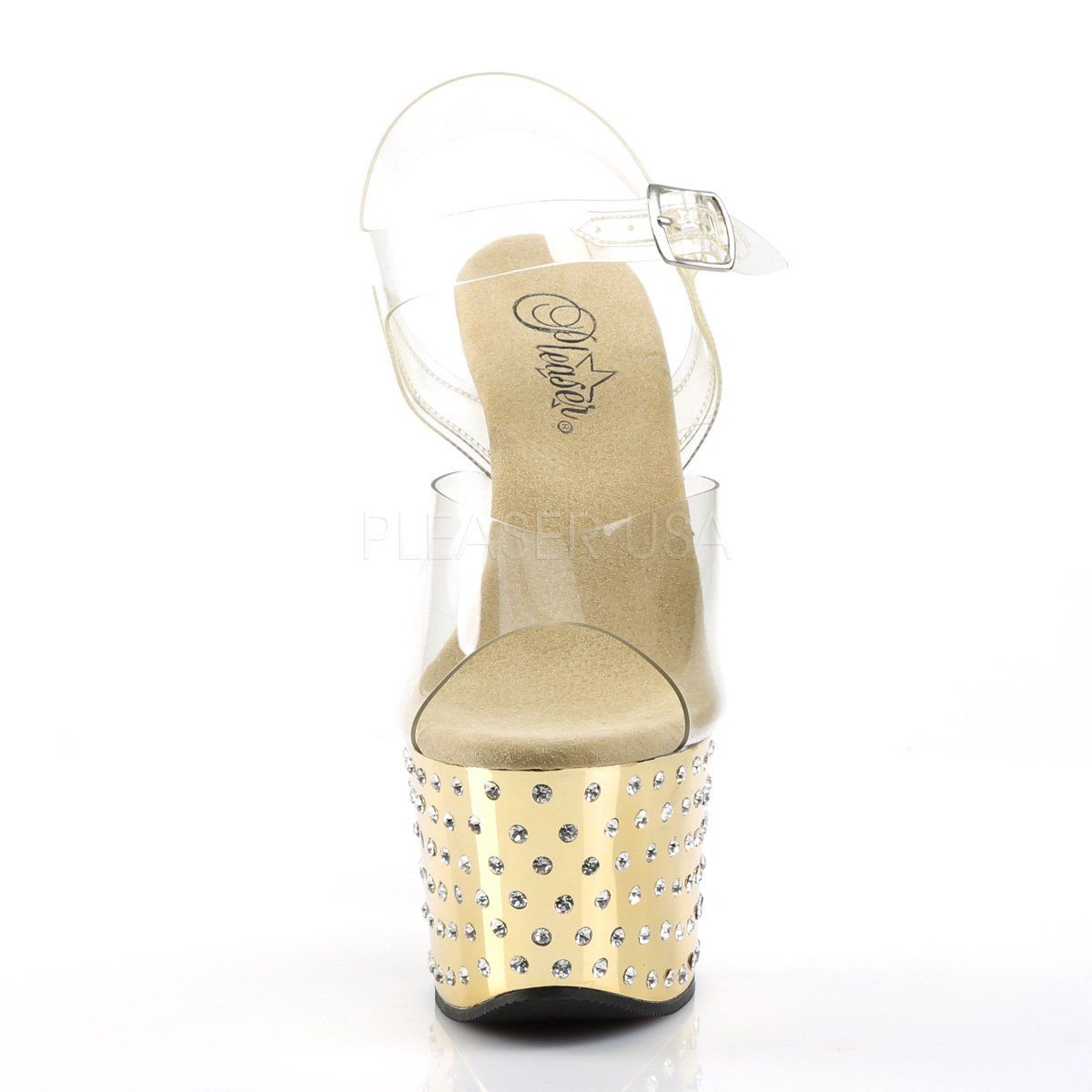 STARDUST-708 Clear/Gold Chrome Platform Sandal Pleaser