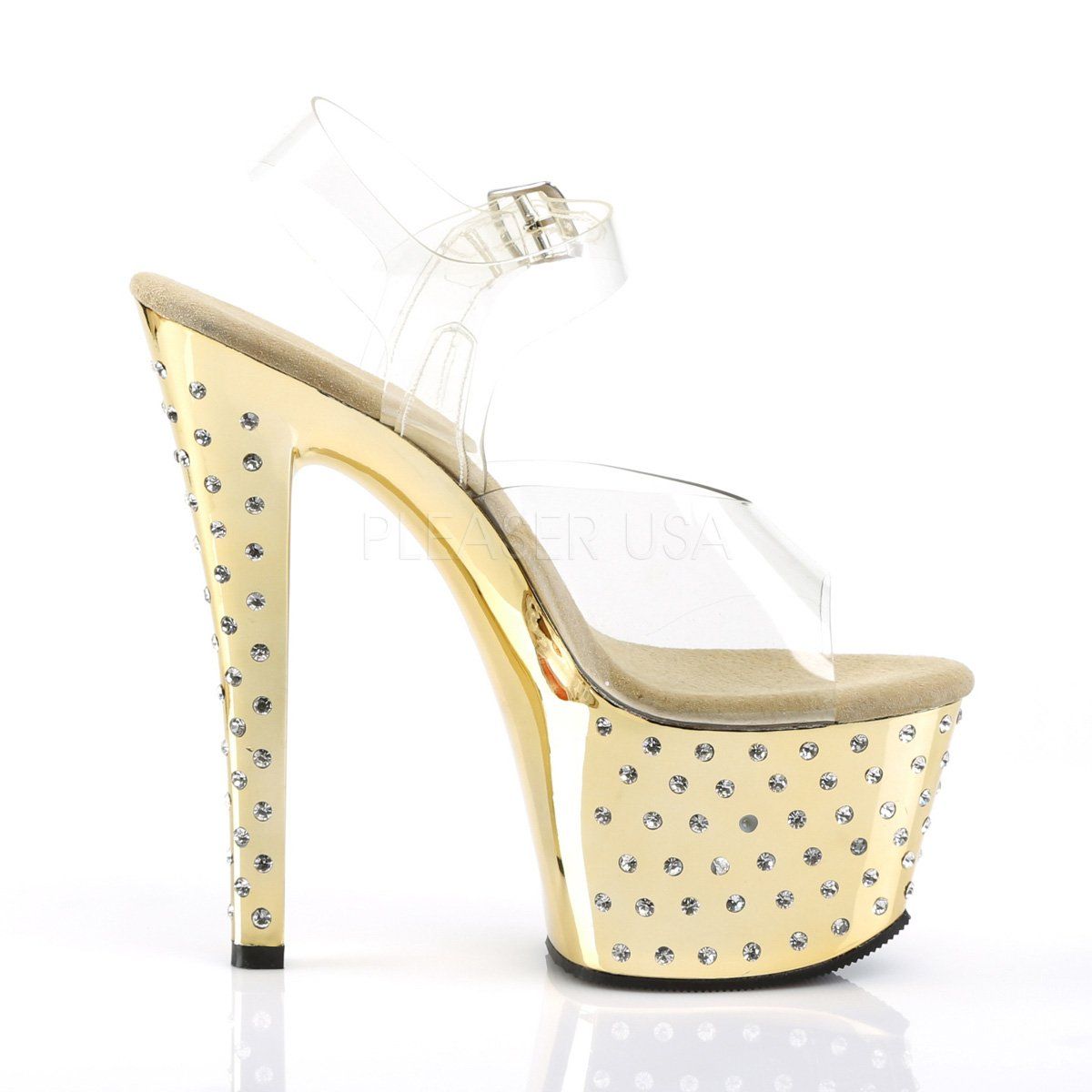 STARDUST-708 Clear/Gold Chrome Platform Sandal Pleaser