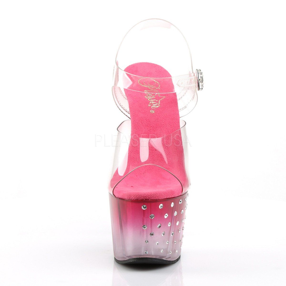 STARDUST-708T Clear/Pink-Clear Platform Sandal Pleaser