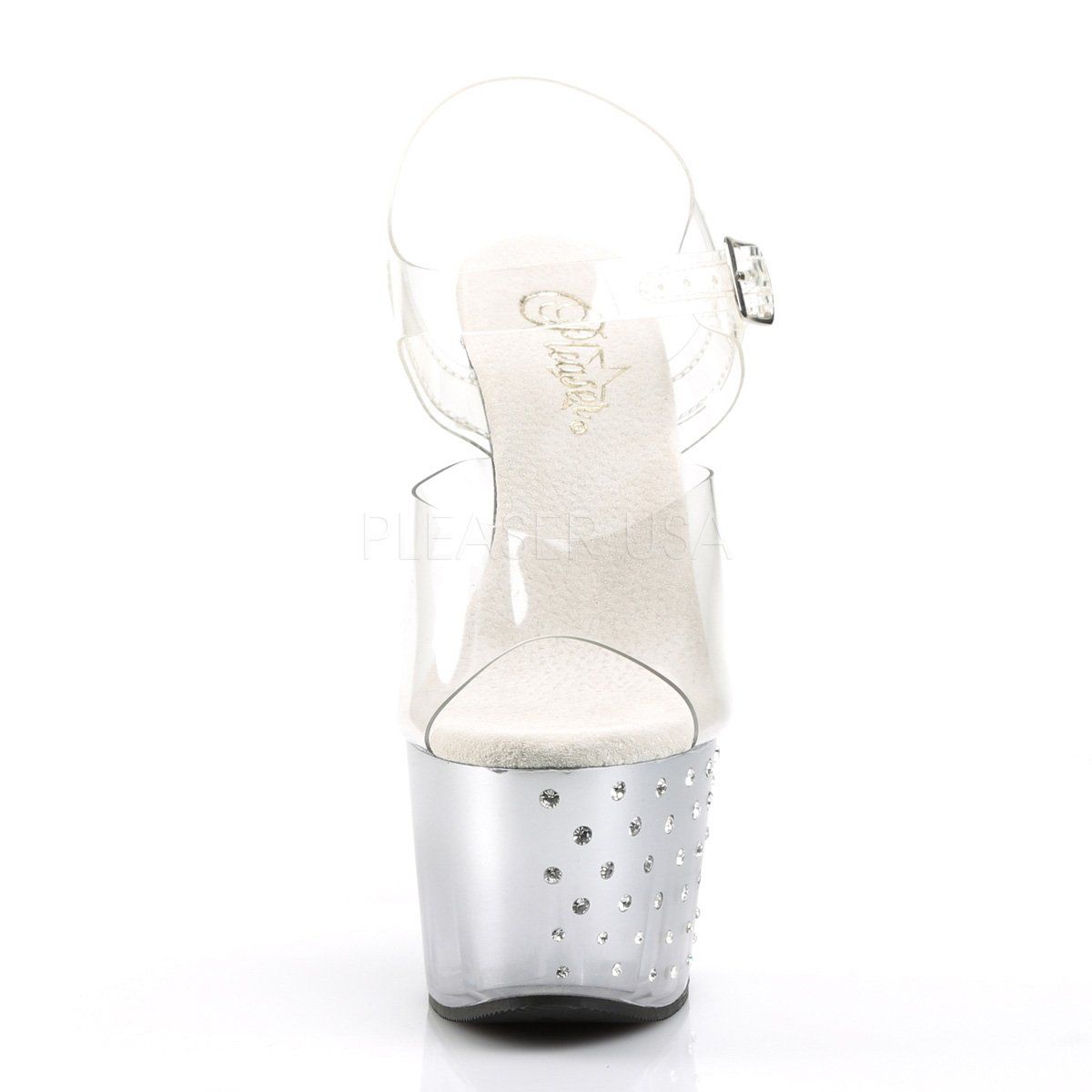 STARDUST-708T Clear/Silver-Clear Platform Sandal Pleaser