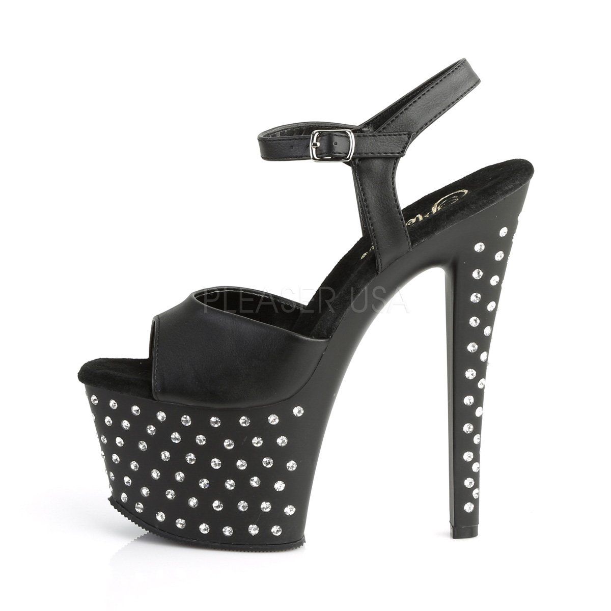 STARDUST-709 Black Faux Leather Platform Sandal Pleaser