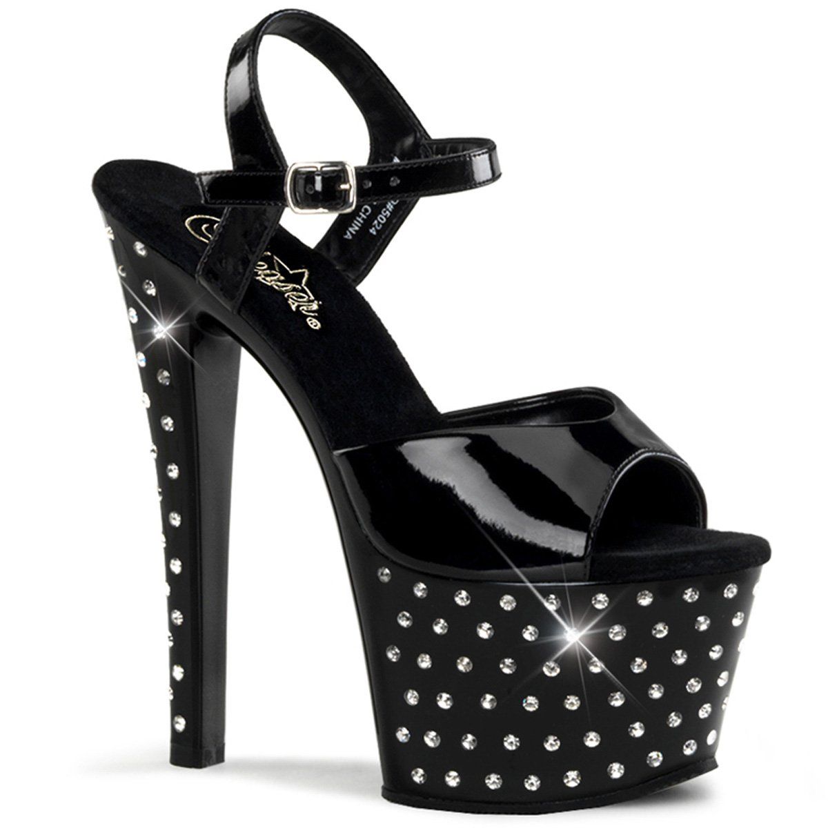 STARDUST-709 Black Patent Platform Sandal Pleaser
