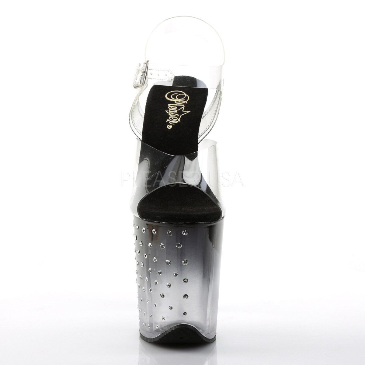 STARDUST-808T Clear/Black-Clear Platform Sandal Pleaser
