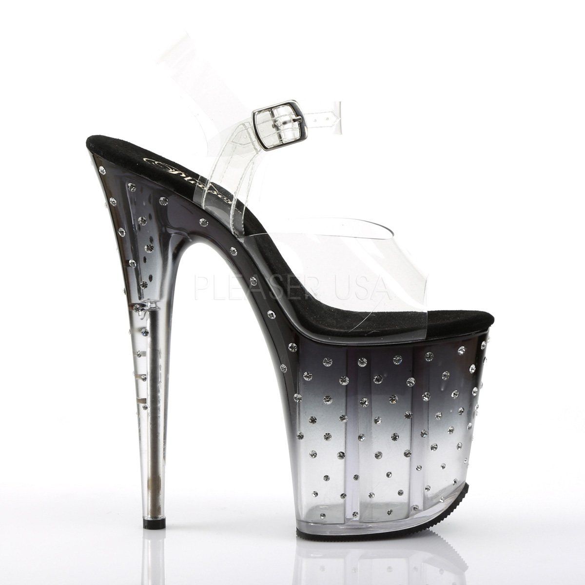 STARDUST-808T Clear/Black-Clear Platform Sandal Pleaser