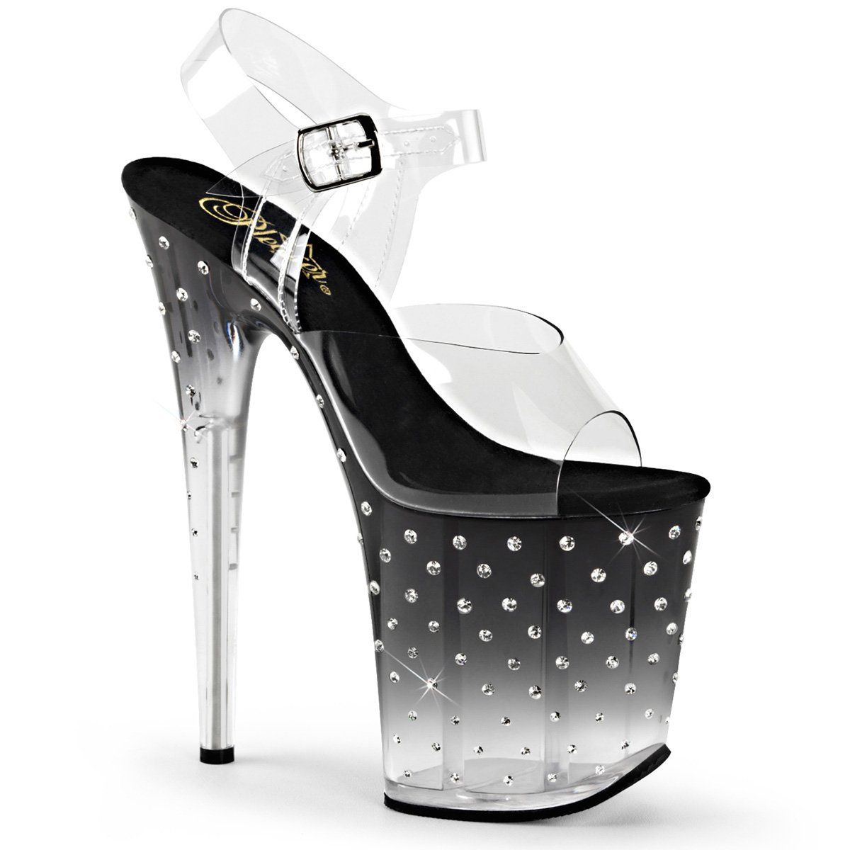 STARDUST-808T Clear/Black-Clear Platform Sandal Pleaser