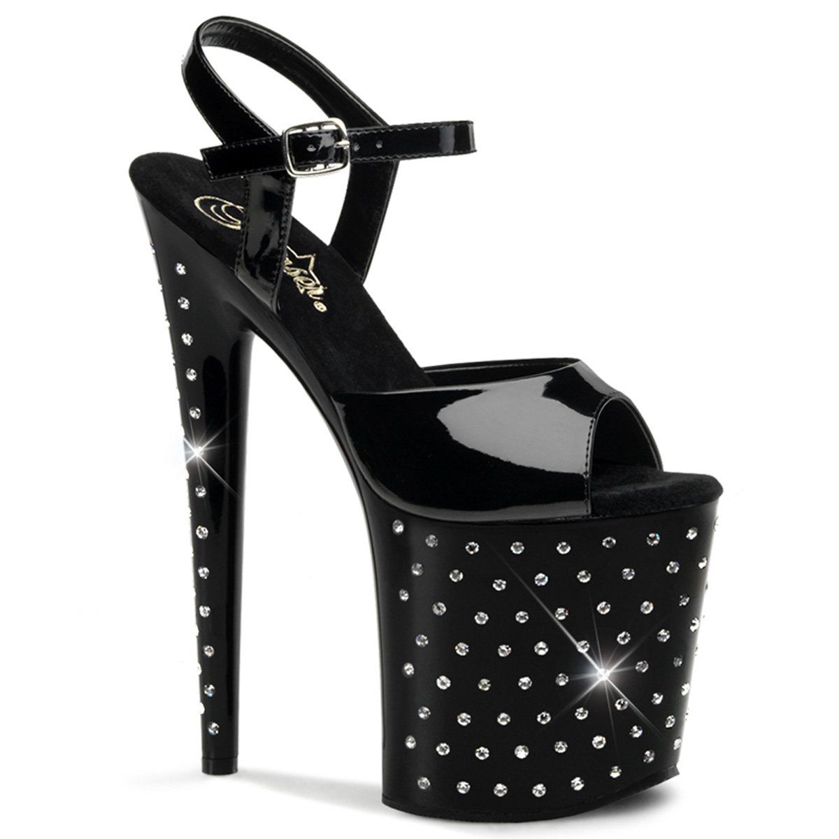 STARDUST-809 Black Patent Platform Sandal Pleaser