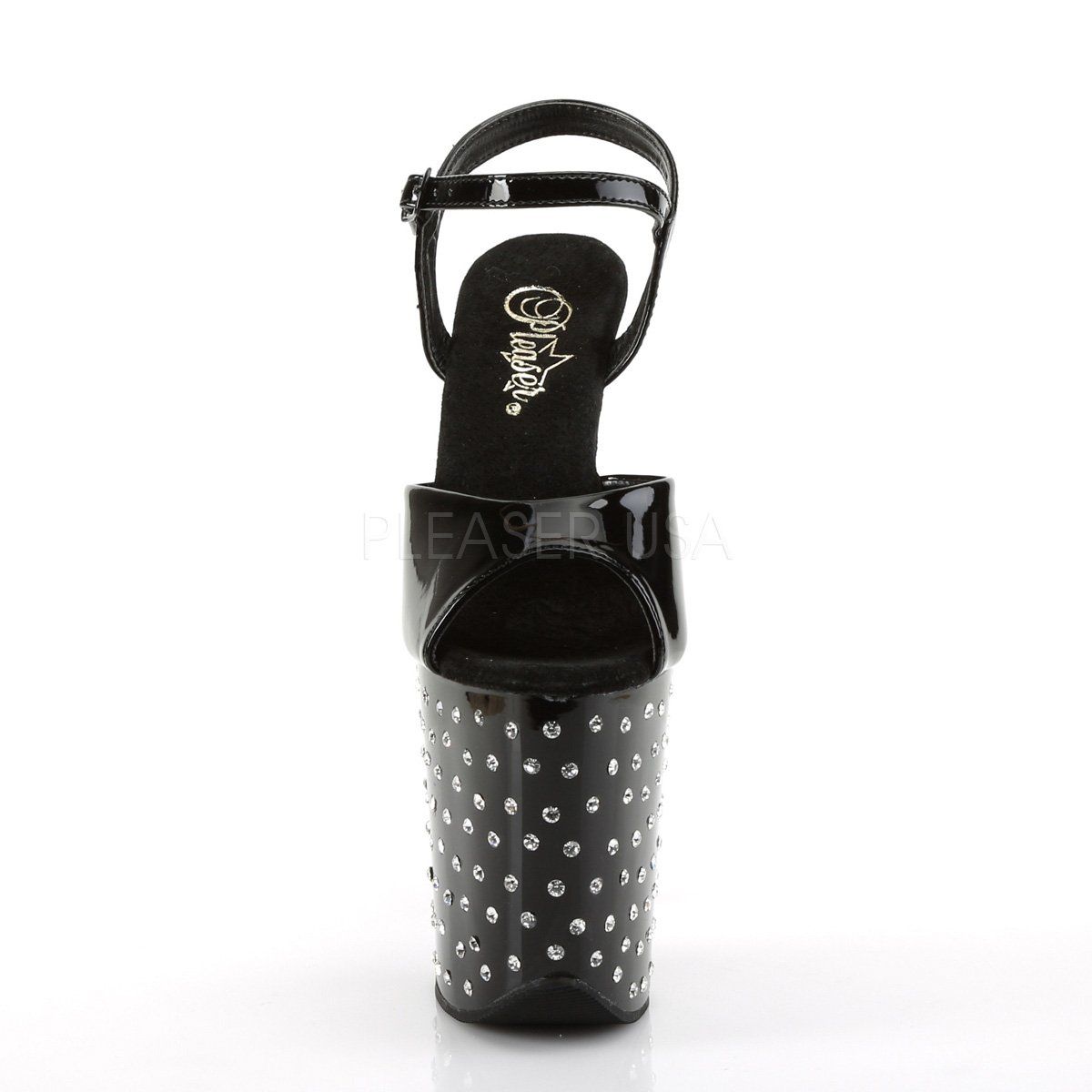 STARDUST-809 Black Patent Platform Sandal Pleaser