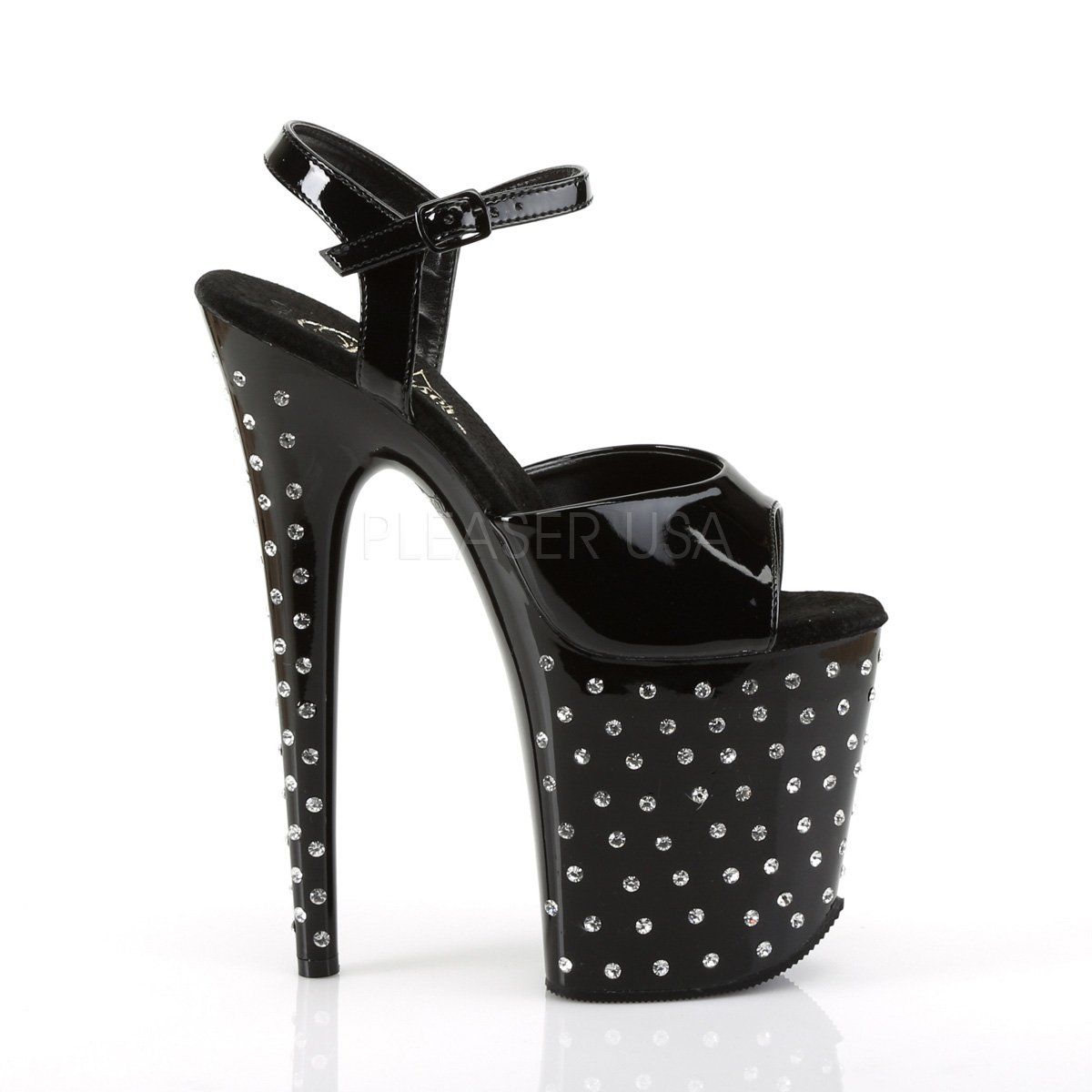 STARDUST-809 Black Patent Platform Sandal Pleaser