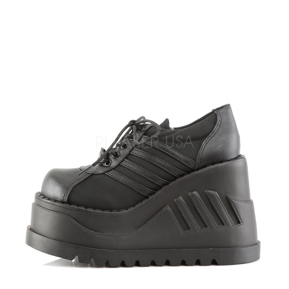 STOMP-08 Black Vegan Leather Shoe Demonia