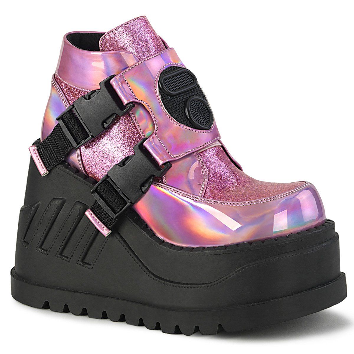STOMP-15 Pink Hologram-Glitter Ankle Boot Demonia