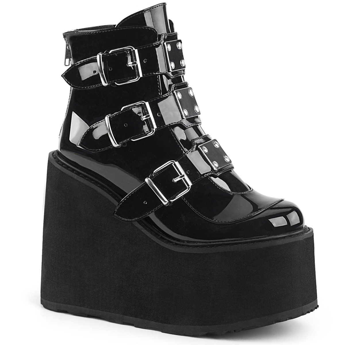 SWING-105 Black Patent Ankle Boot Demonia