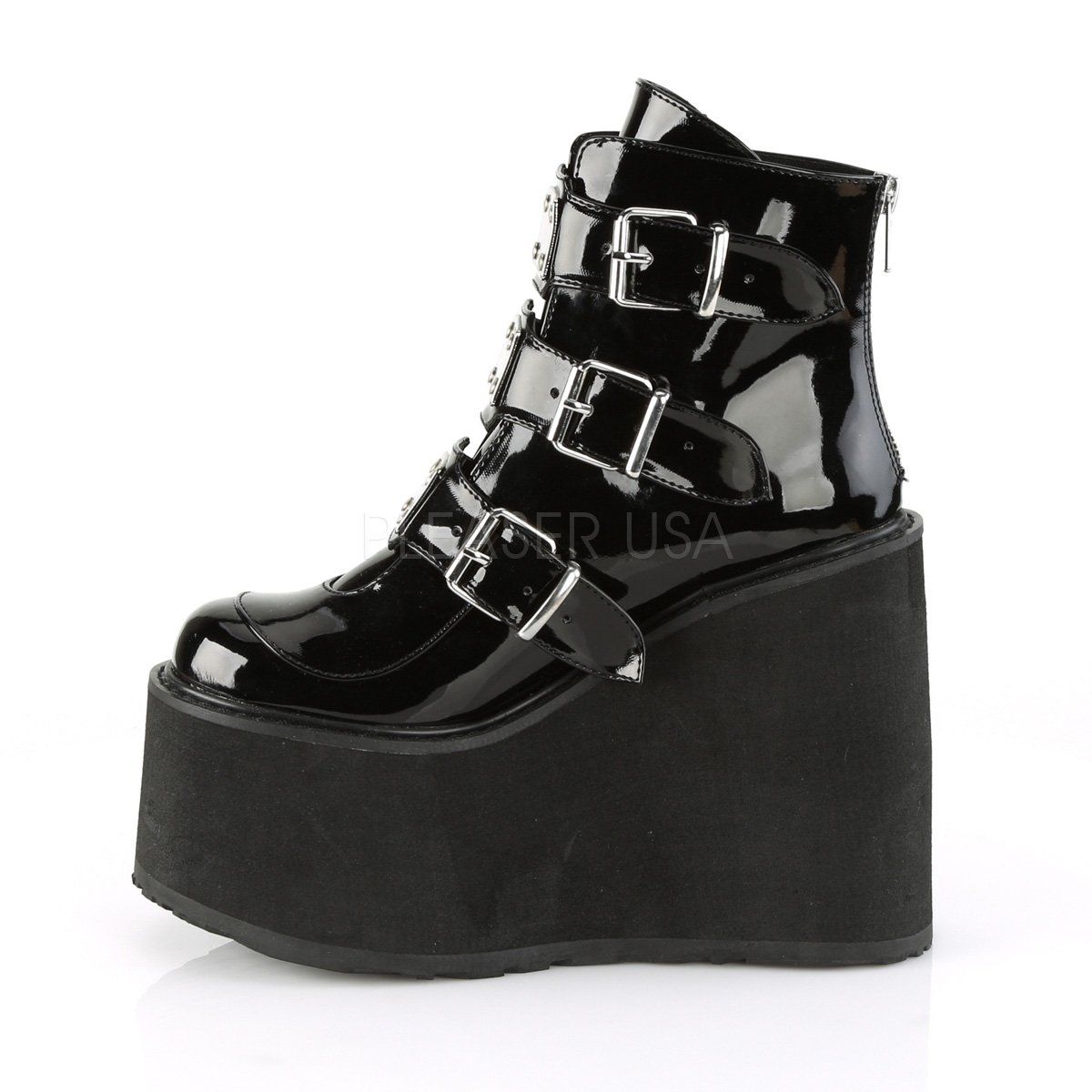 SWING-105 Black Patent Ankle Boot Demonia