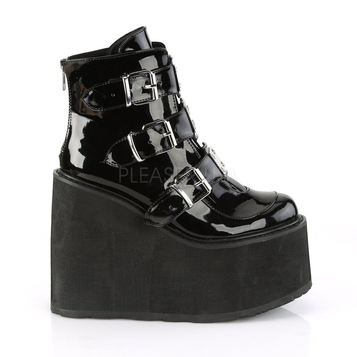 SWING-105 Black Patent Ankle Boot Demonia