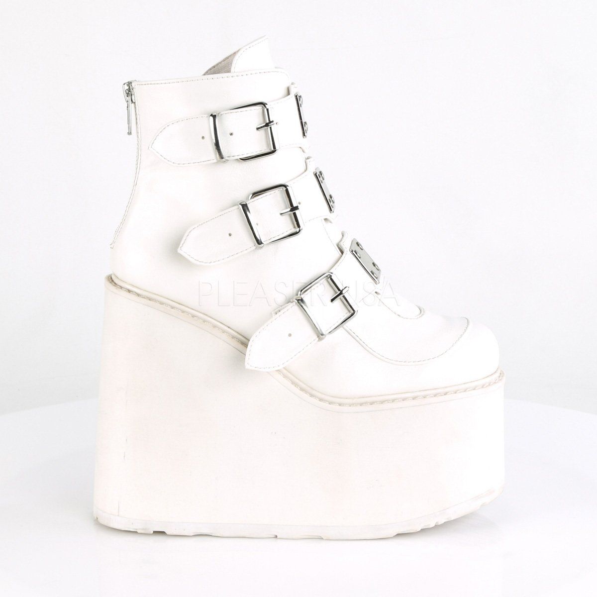 SWING-105 White Vegan Leather Ankle Boot Demonia