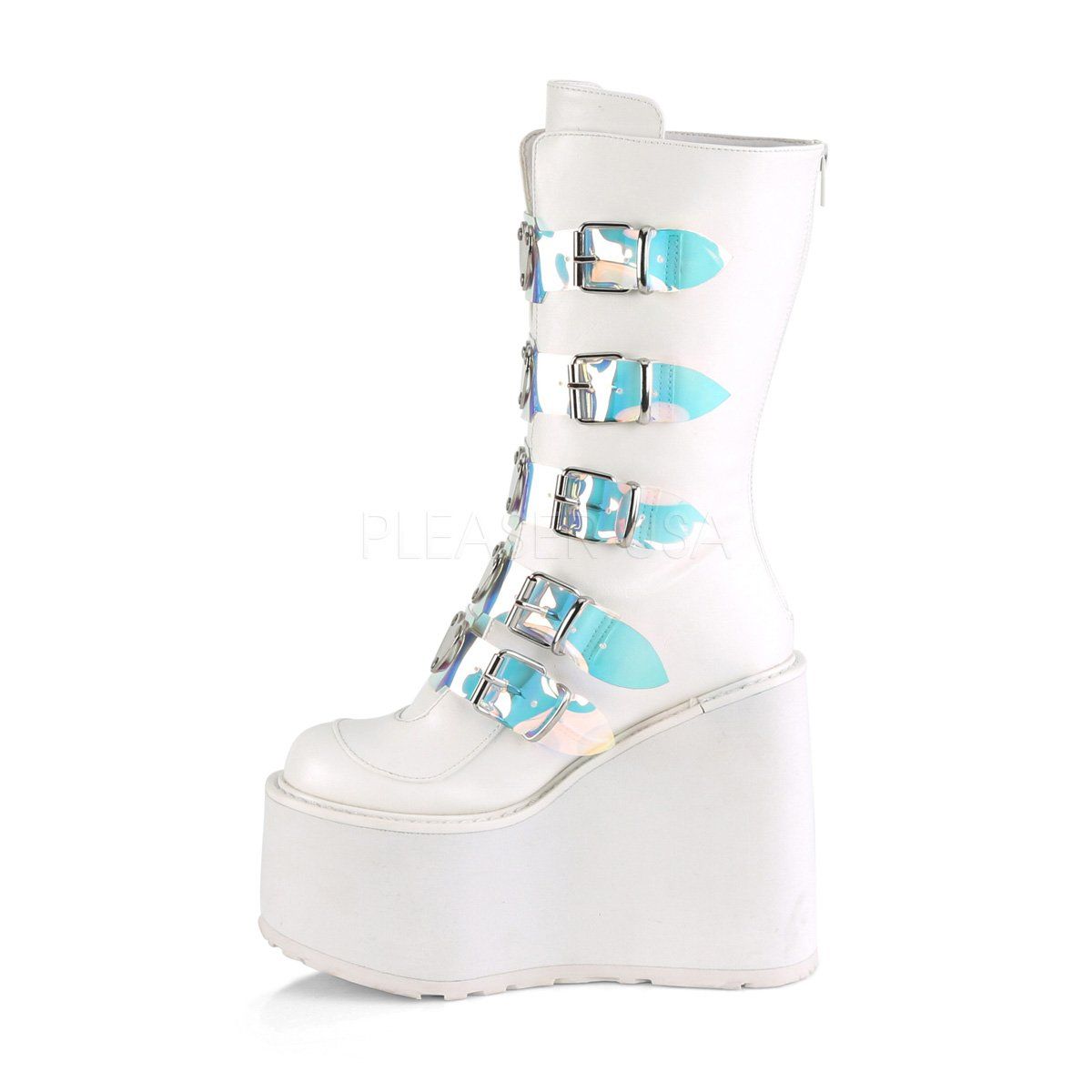 SWING-230 White Vegan Leather Mid-Calf Boot Demonia