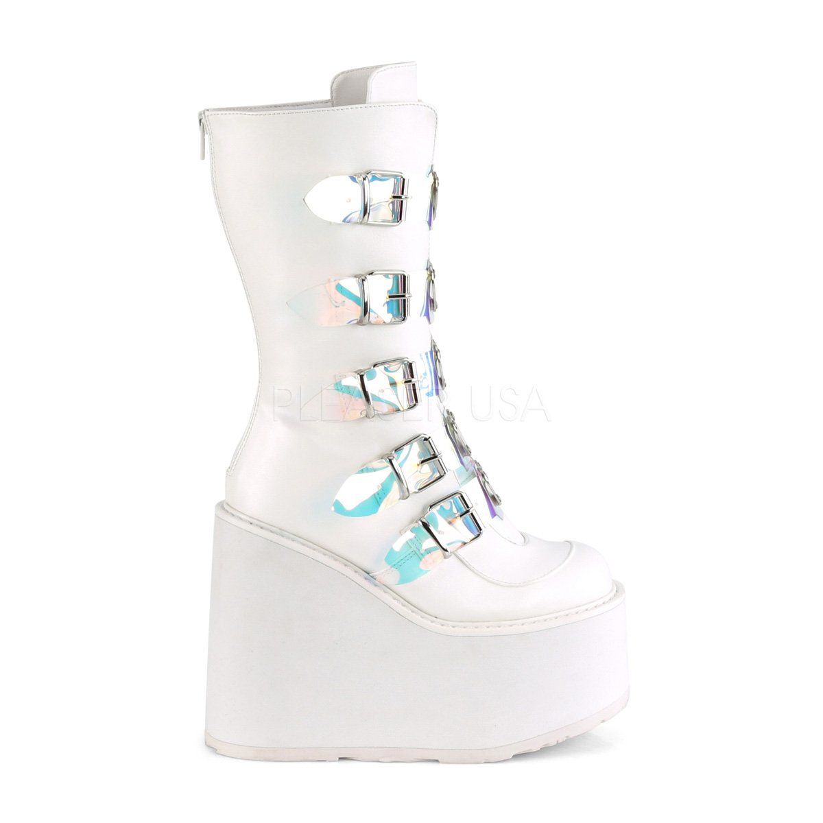 SWING-230 White Vegan Leather Mid-Calf Boot Demonia