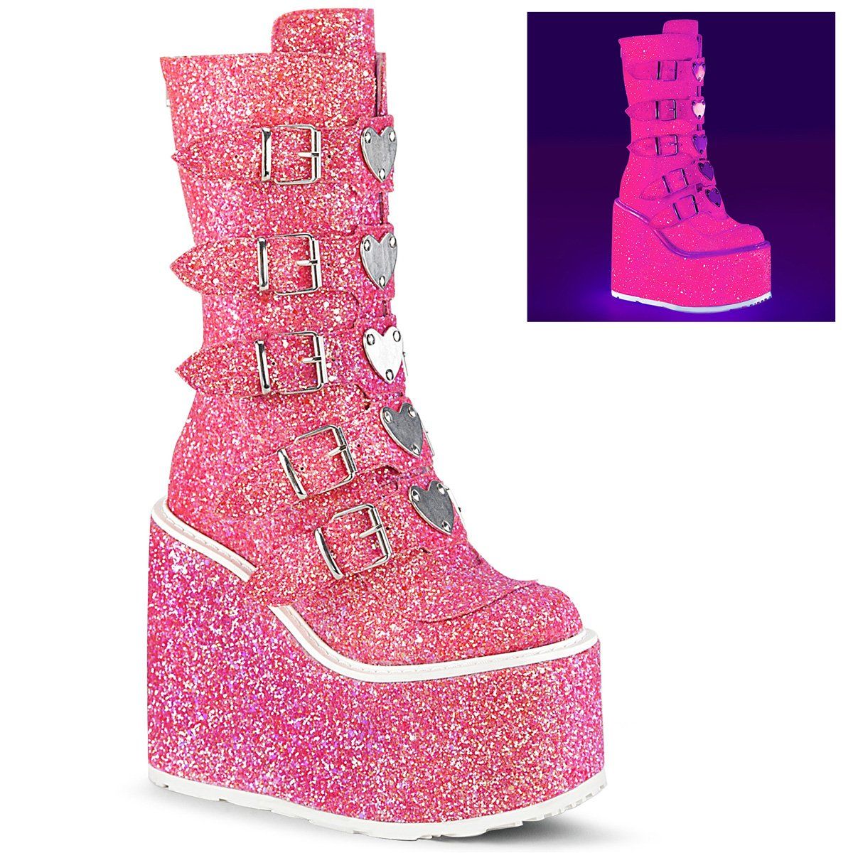 SWING-230G Pink Glitter Mid-Calf Boot Demonia