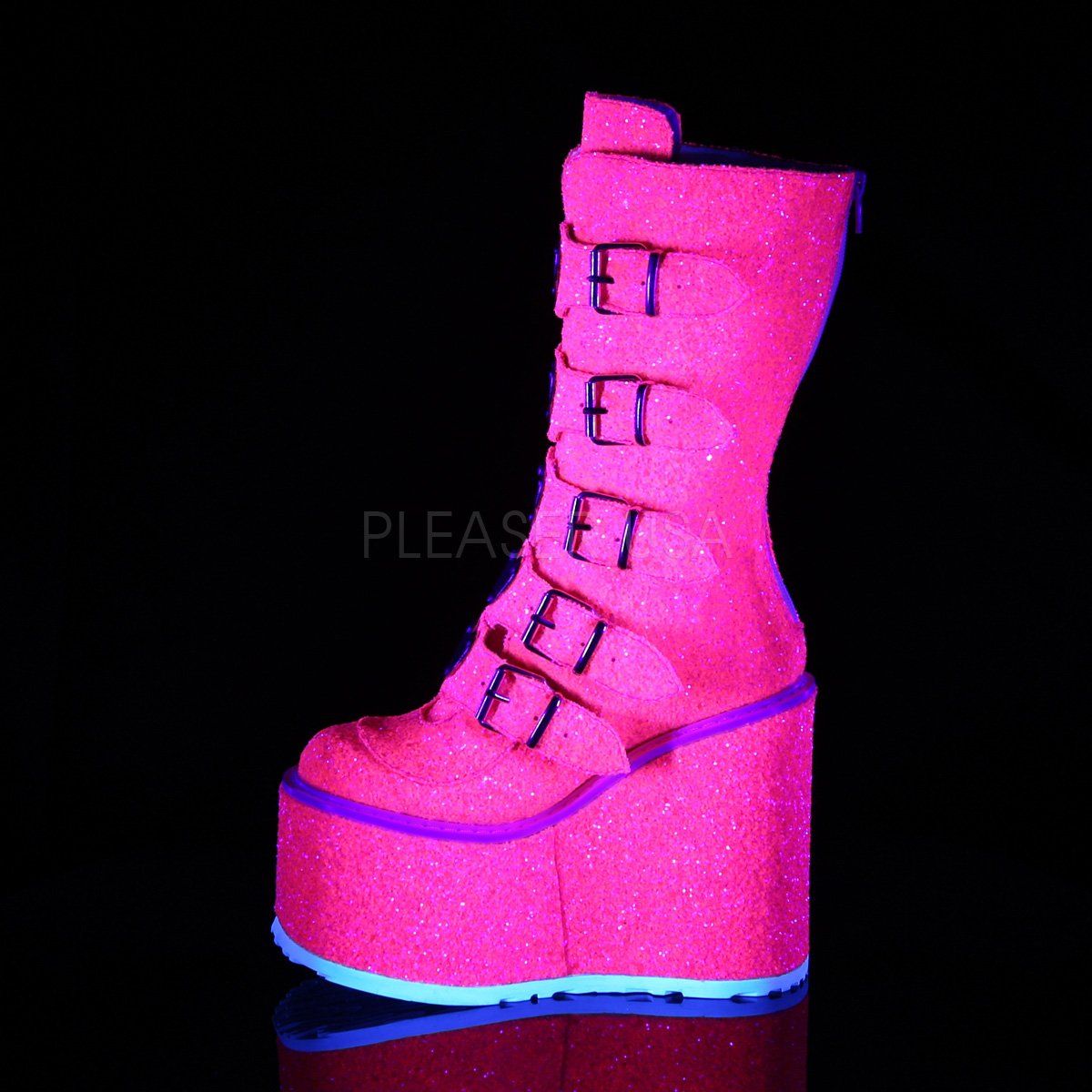 SWING-230G Pink Glitter Mid-Calf Boot Demonia
