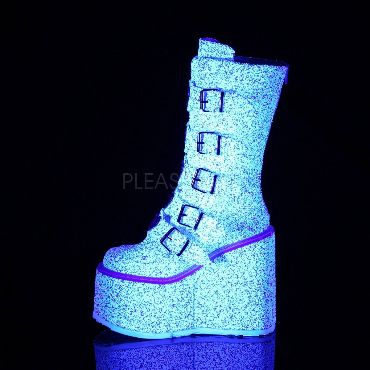 SWING-230G White Multi Glitter Mid-Calf Boot Demonia