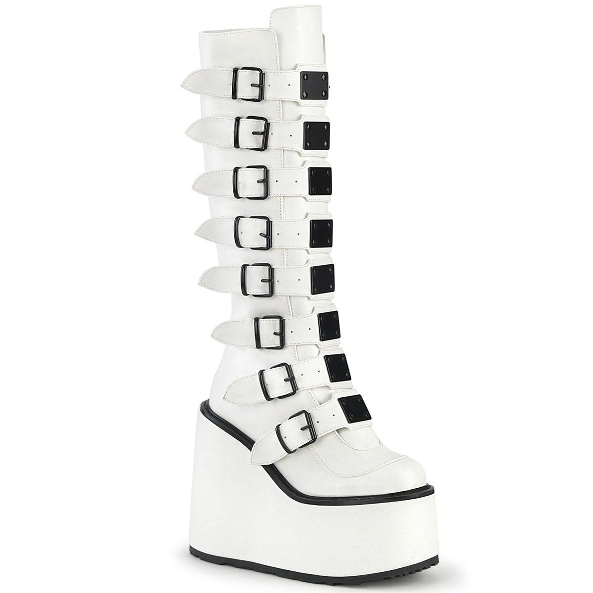 SWING-815 White Vegan Leather Knee Boot Demonia