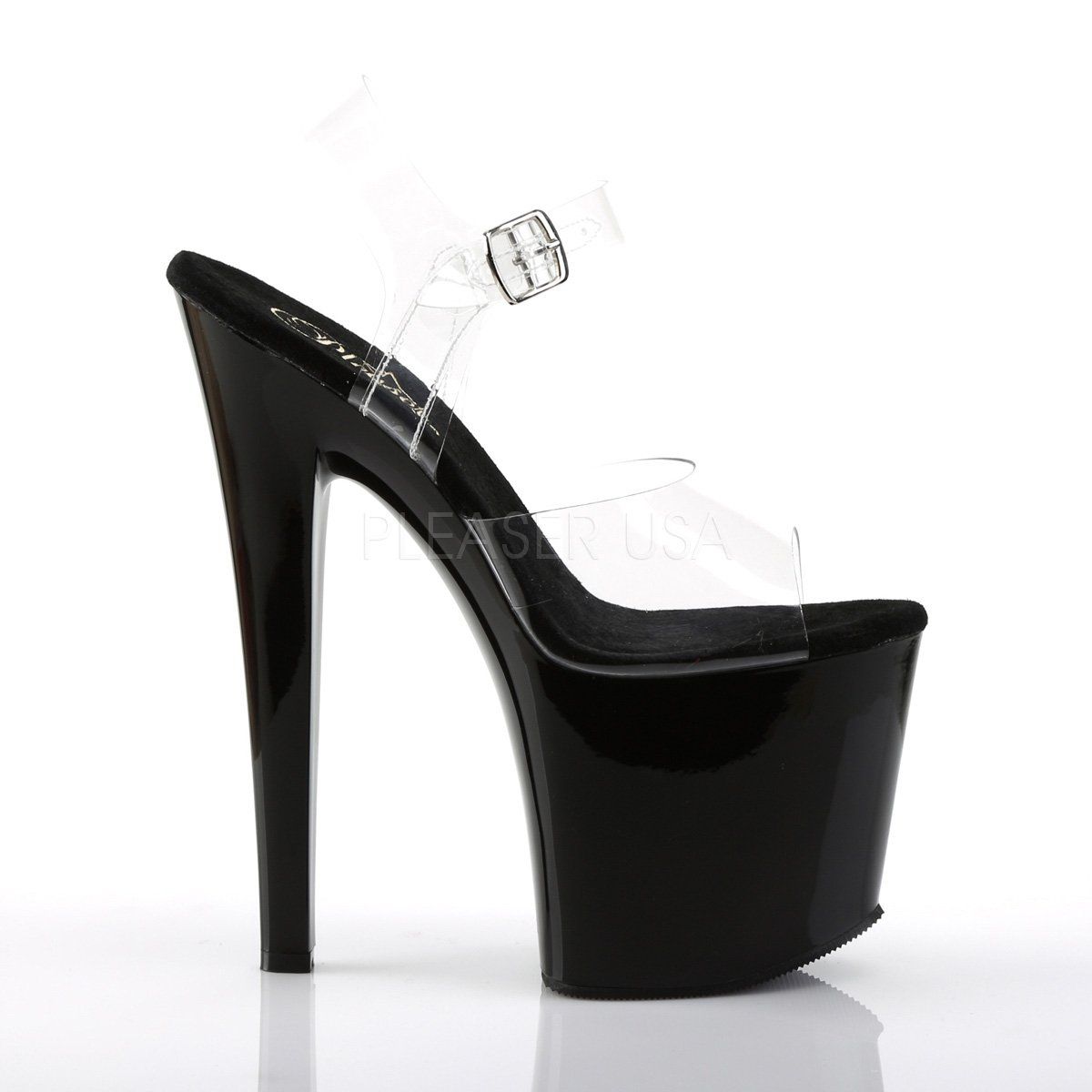 TABOO-708 Clear/Black Platform Sandal Pleaser