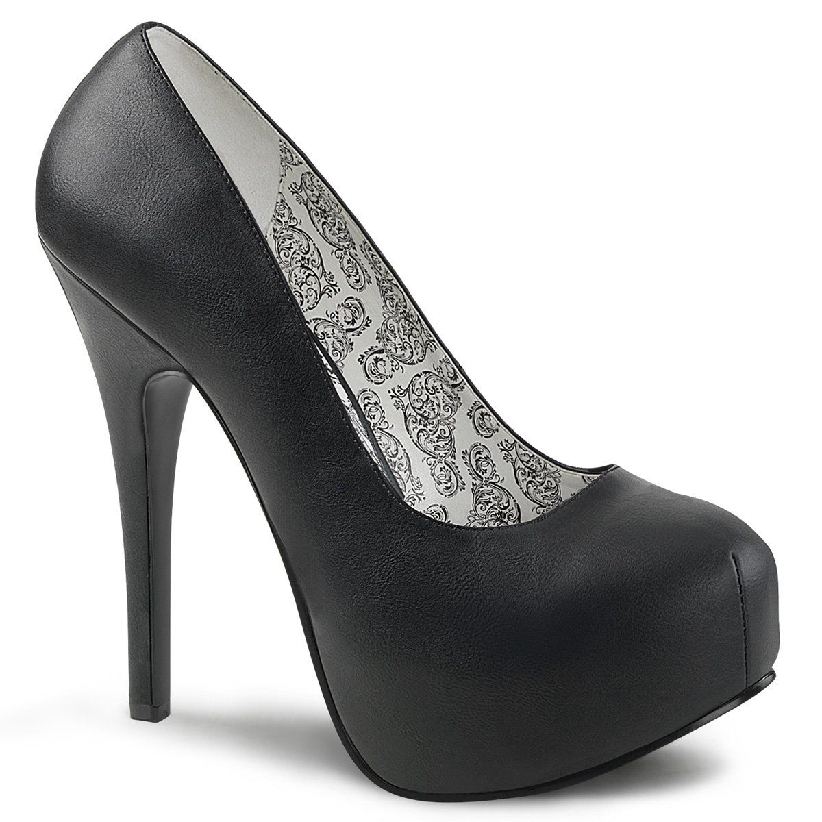 TEEZE-06W Black Faux Leather Pleaser Pink Label