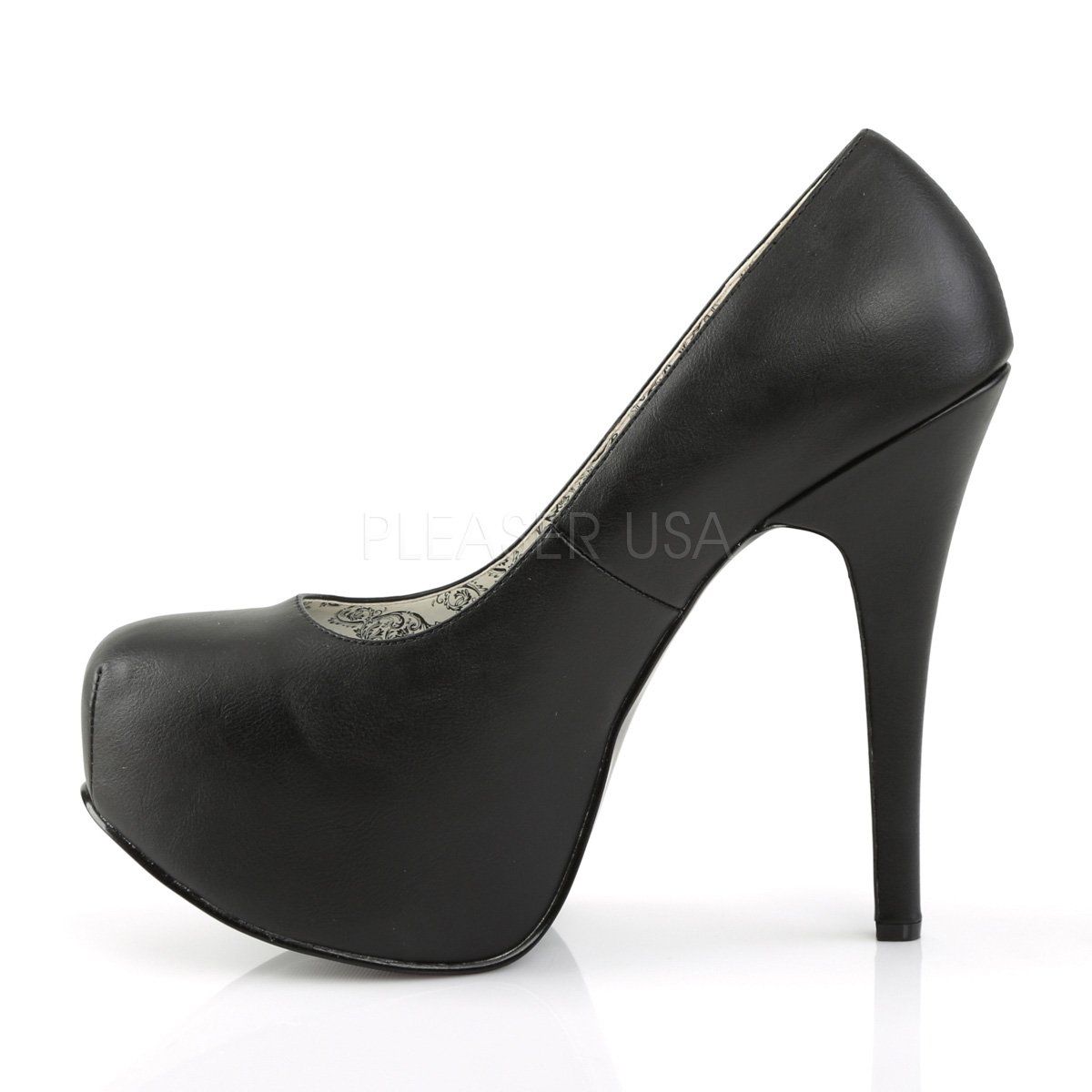 TEEZE-06W Black Faux Leather Pleaser Pink Label