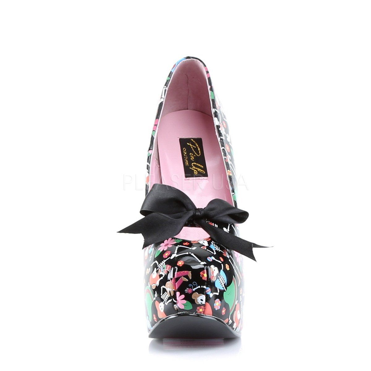 TEEZE-12-4 Black Patent (Muertos Print) Pin Up Couture