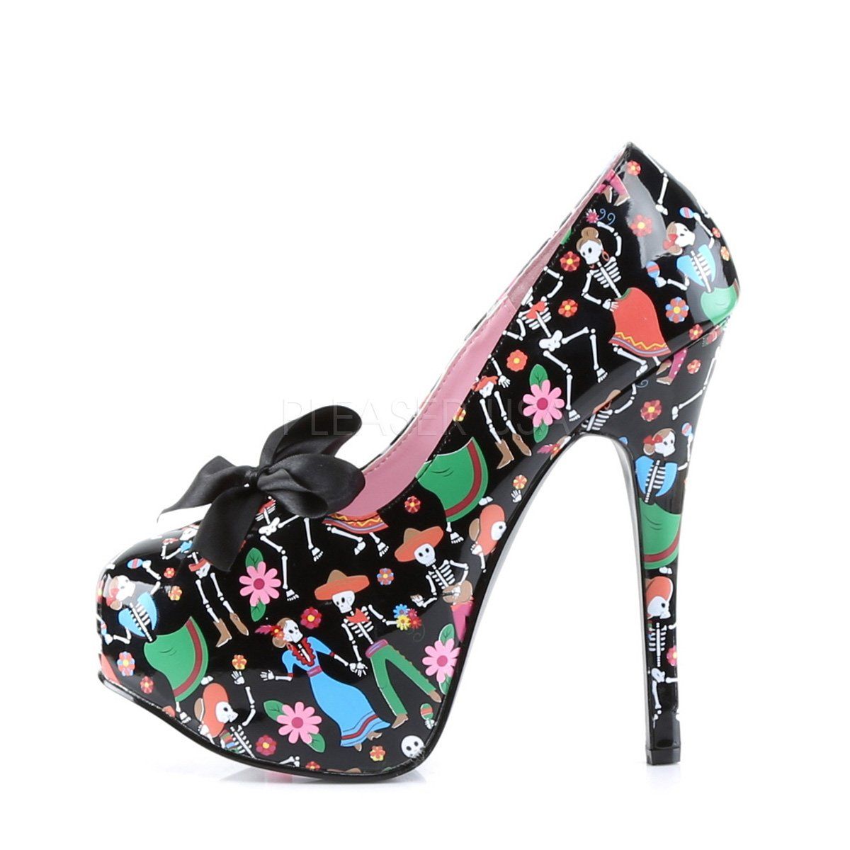 TEEZE-12-4 Black Patent (Muertos Print) Pin Up Couture