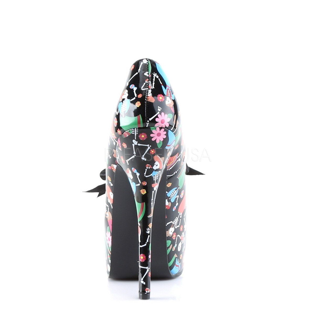 TEEZE-12-4 Black Patent (Muertos Print) Pin Up Couture