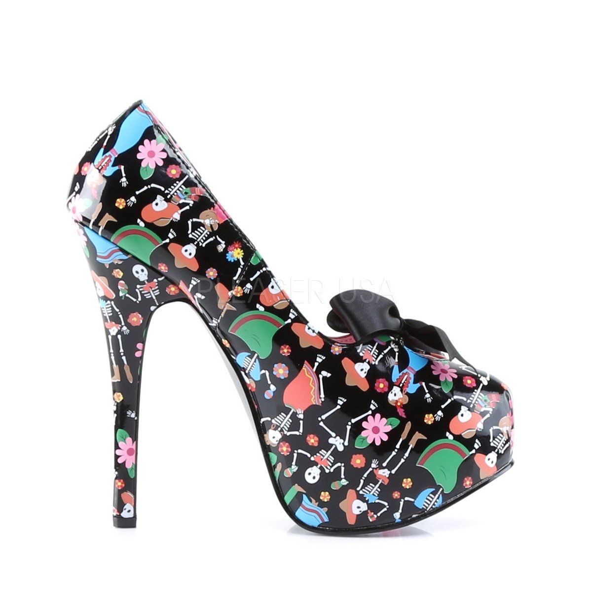 TEEZE-12-4 Black Patent (Muertos Print) Pin Up Couture