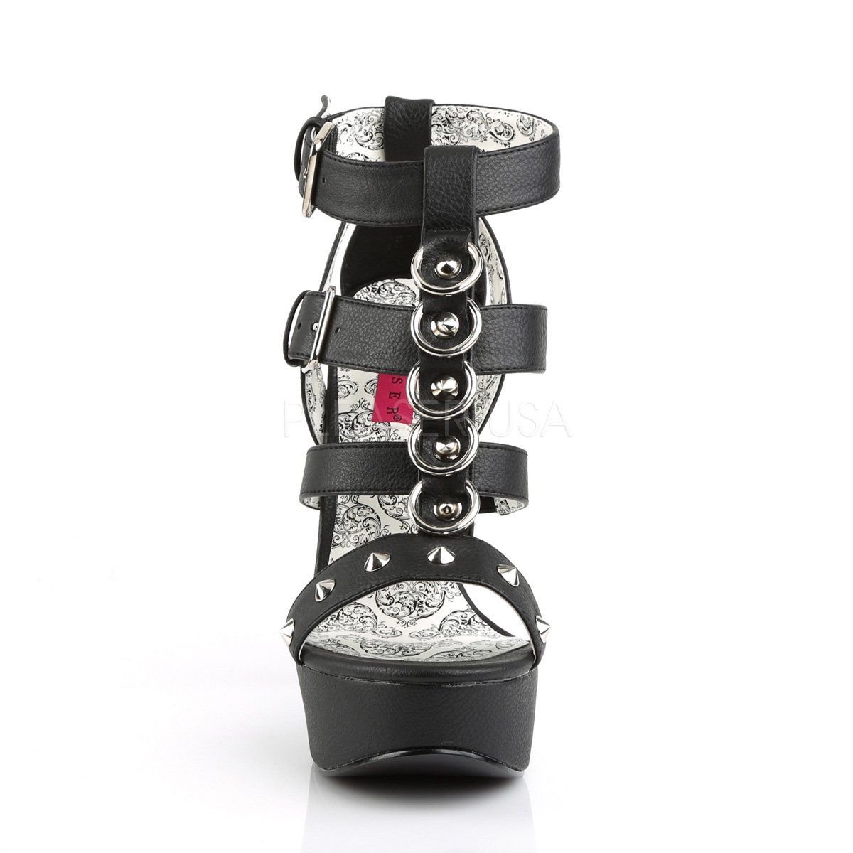 TEEZE-42W Black Faux Leather Pleaser Pink Label