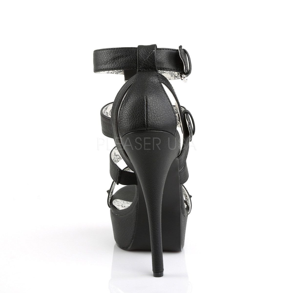TEEZE-42W Black Faux Leather Pleaser Pink Label