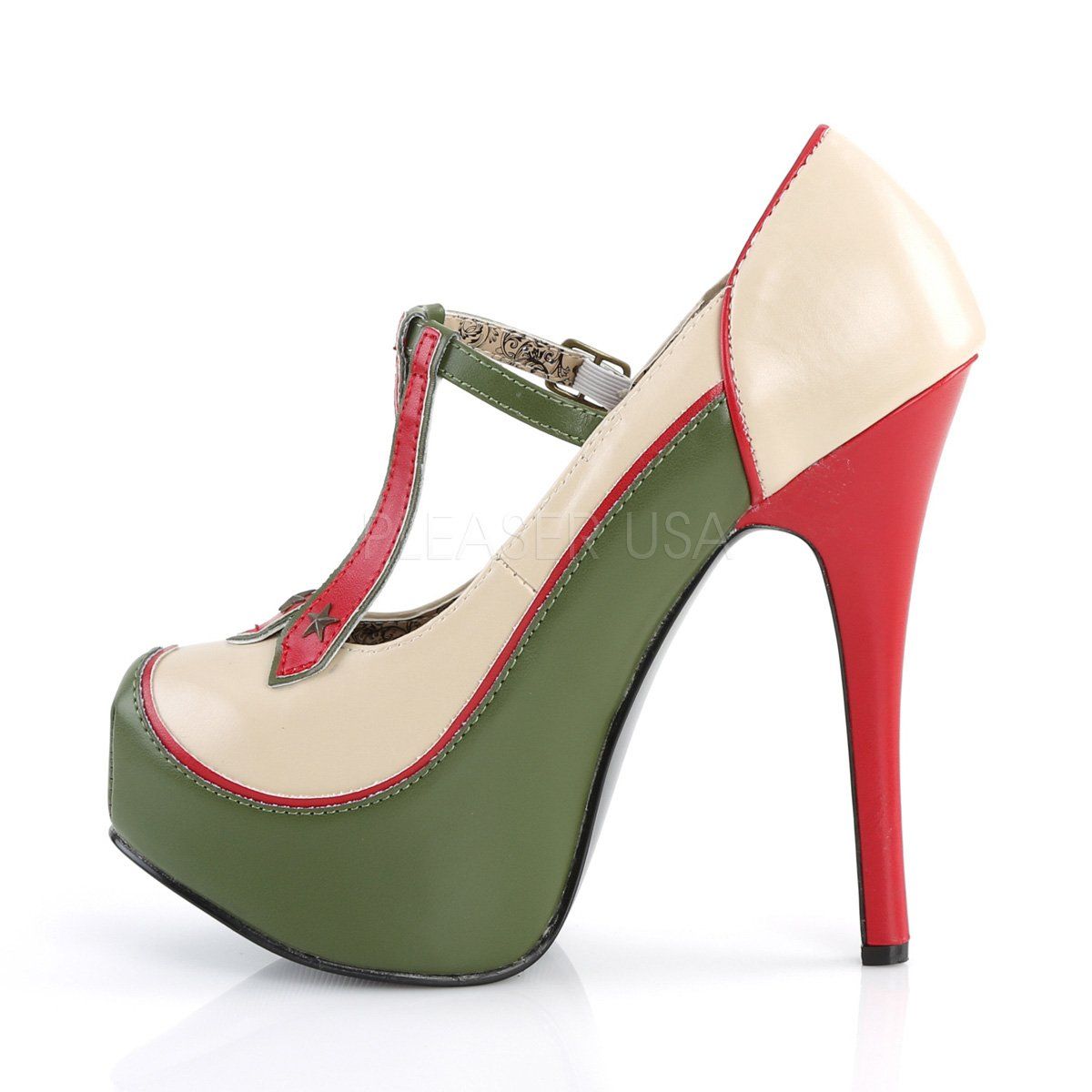 TEEZE-43 Cream-Olive Green Pu Bordello