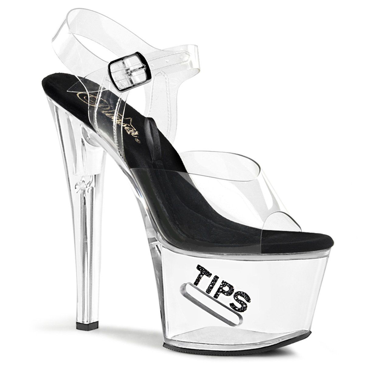 TIPJAR-708-5 Clear-Black/Clear Platform Sandal Pleaser