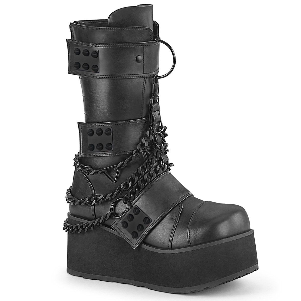 TRASHVILLE-138 Black Vegan Leather Mid-Calf Boot Demonia