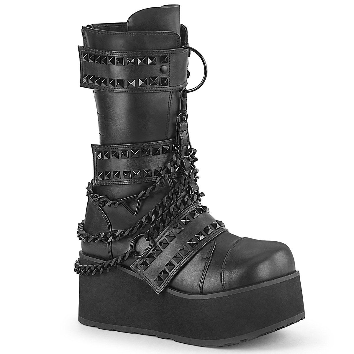 TRASHVILLE-138 Black Vegan Leather Mid-Calf Boot Demonia