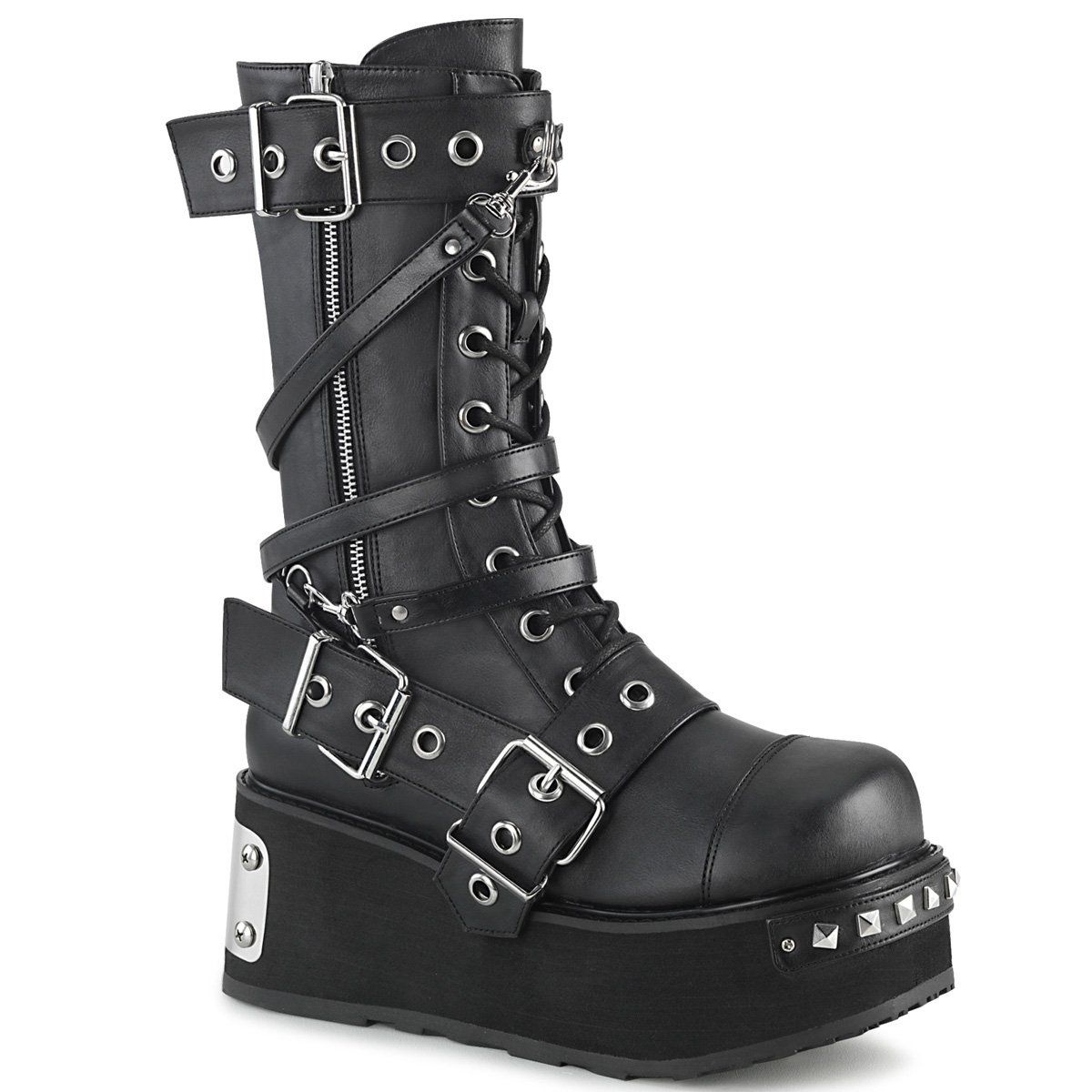 TRASHVILLE-250 Black Vegan Leather Mid-Calf Boot Demonia