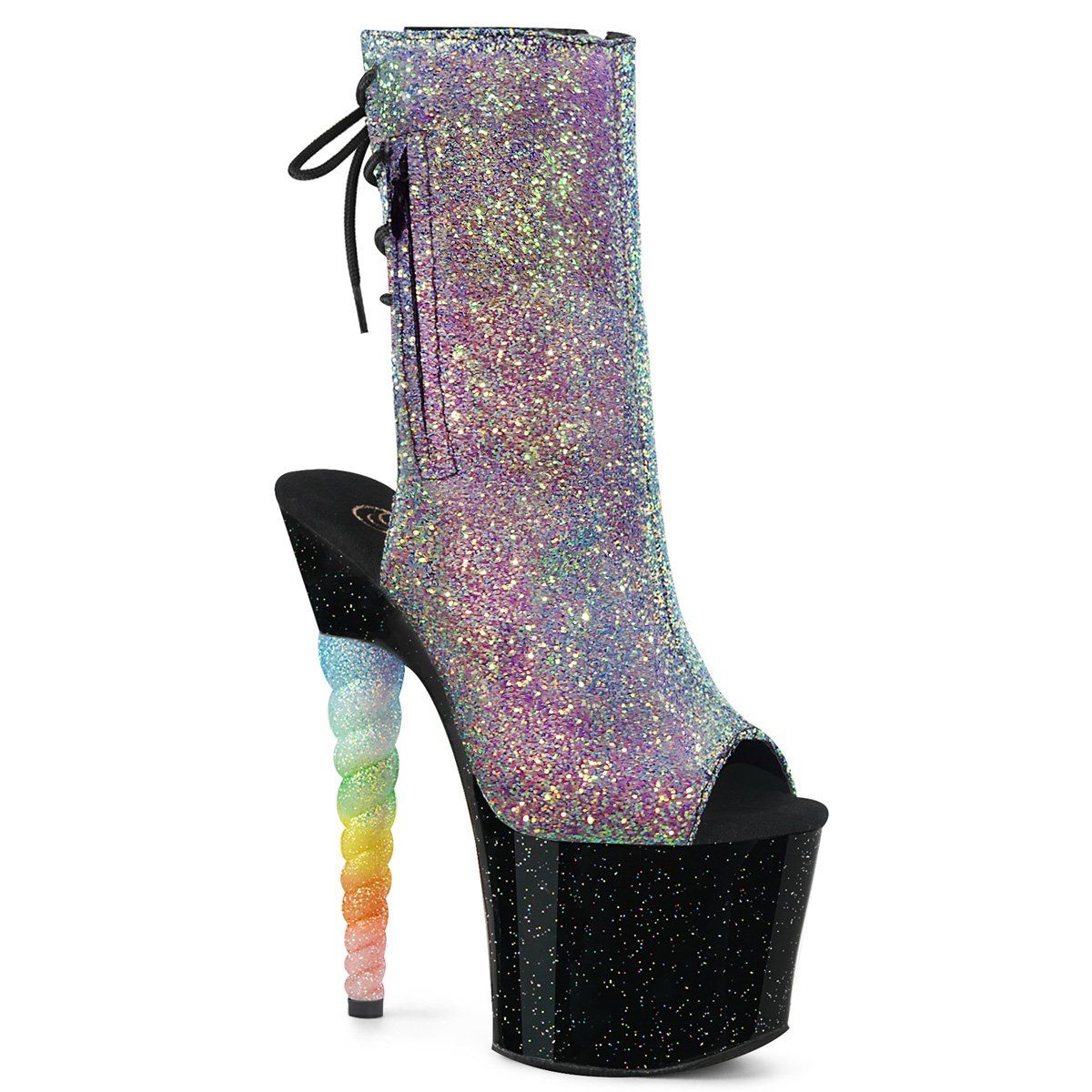UNICORN-1018G Purple-Blue Glitter/Black Ankle Boot Pleaser
