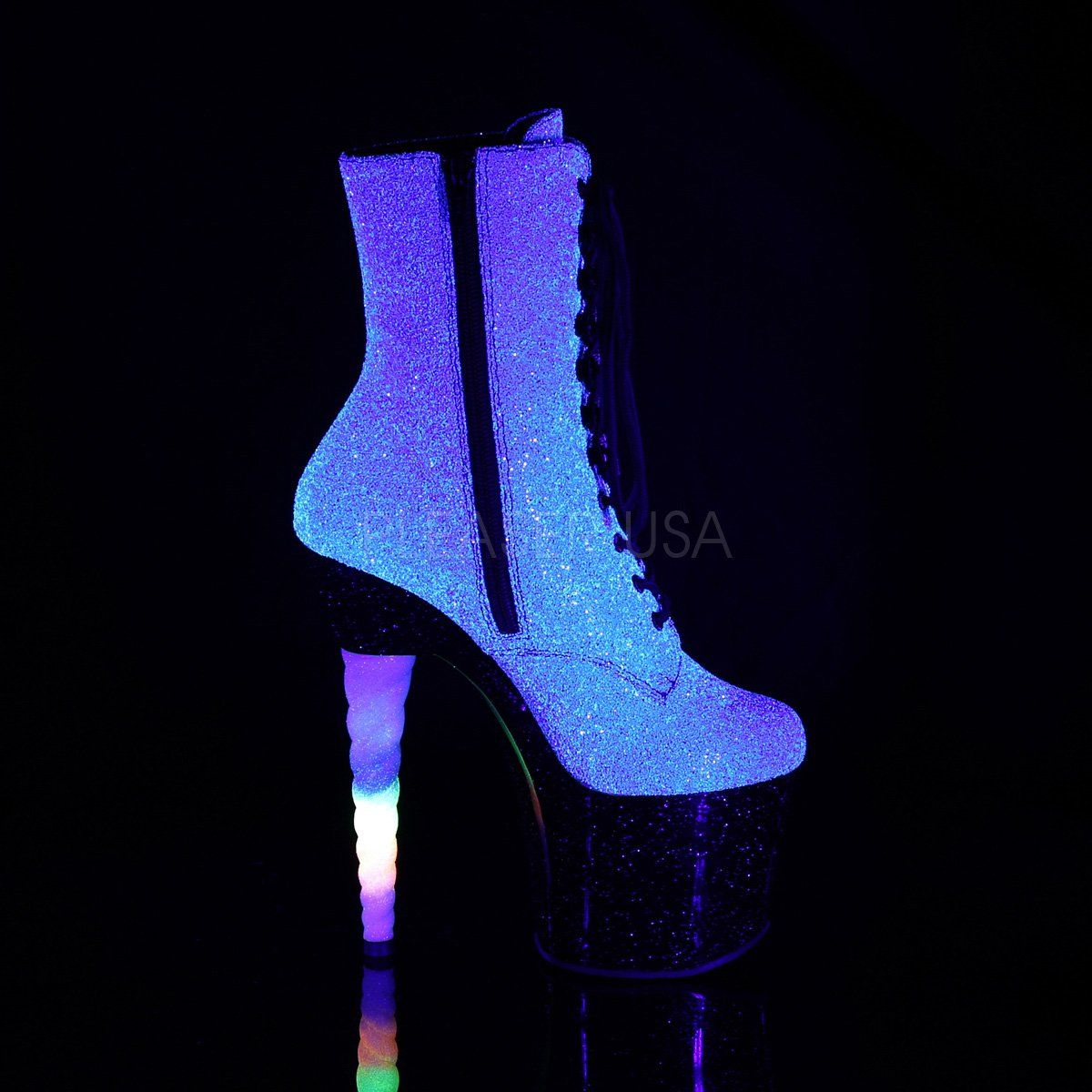 UNICORN-1020G Purple-Blue Glitter/Black Ankle Boot Pleaser