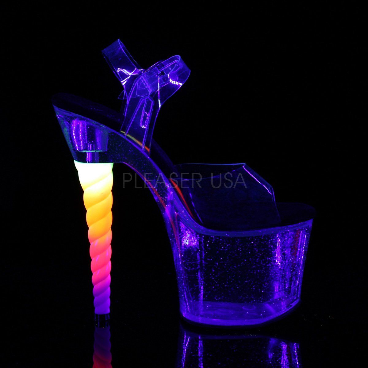 UNICORN-708MG Clear-Black/Clear Platform Sandal Pleaser