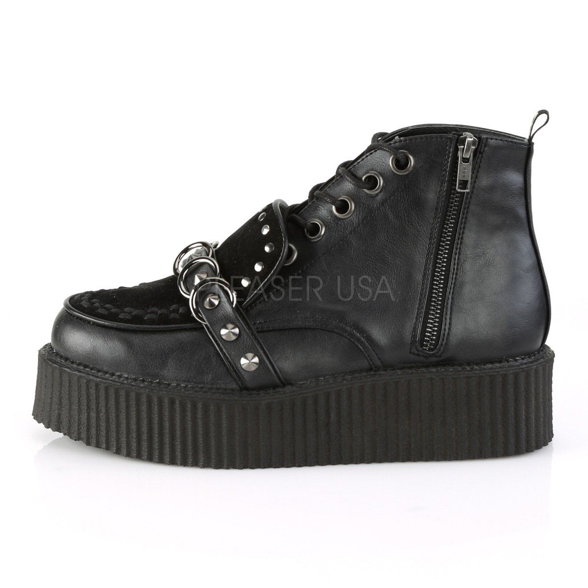 V-CREEPER-555 Black Vegan Leather-Faux Suede Creeper Demonia