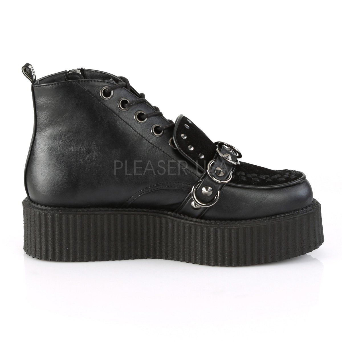 V-CREEPER-555 Black Vegan Leather-Faux Suede Creeper Demonia